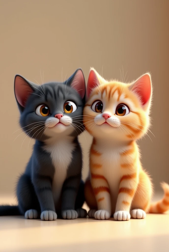 2 adorable male cats smiling with big round eyes sitting next to each other 3d
