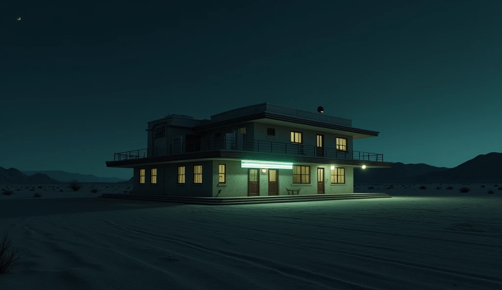 background、1920s、Night desert、dim、unmanned、perfection、Creepy Motel