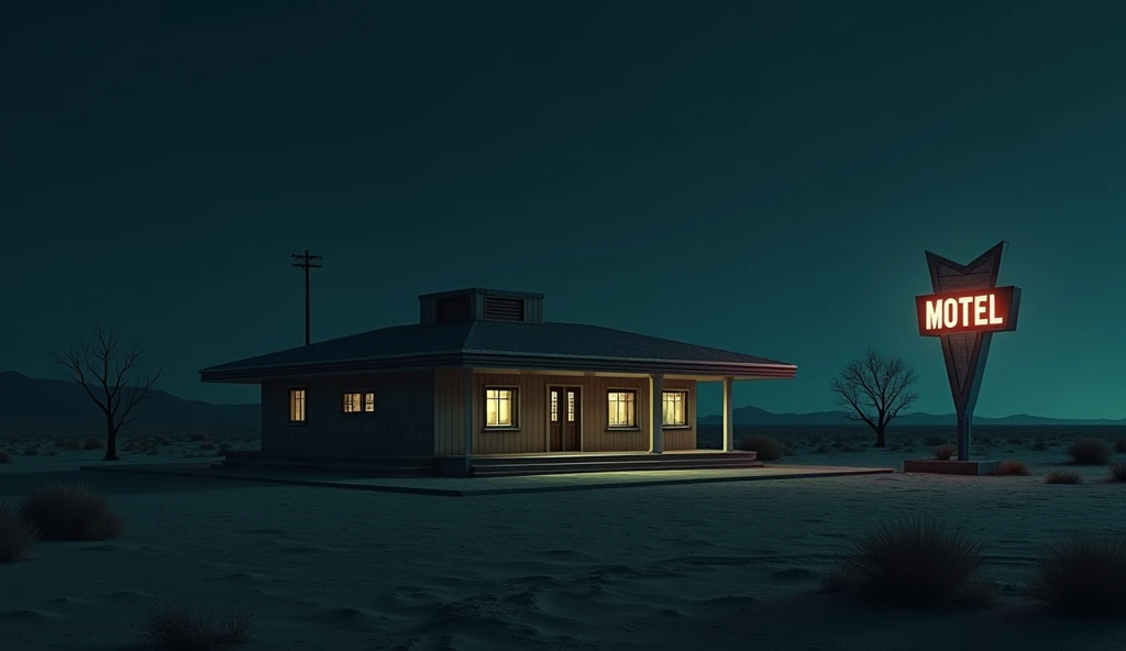 background、1920s、Night desert、dim、unmanned、perfection、Creepy Motel
