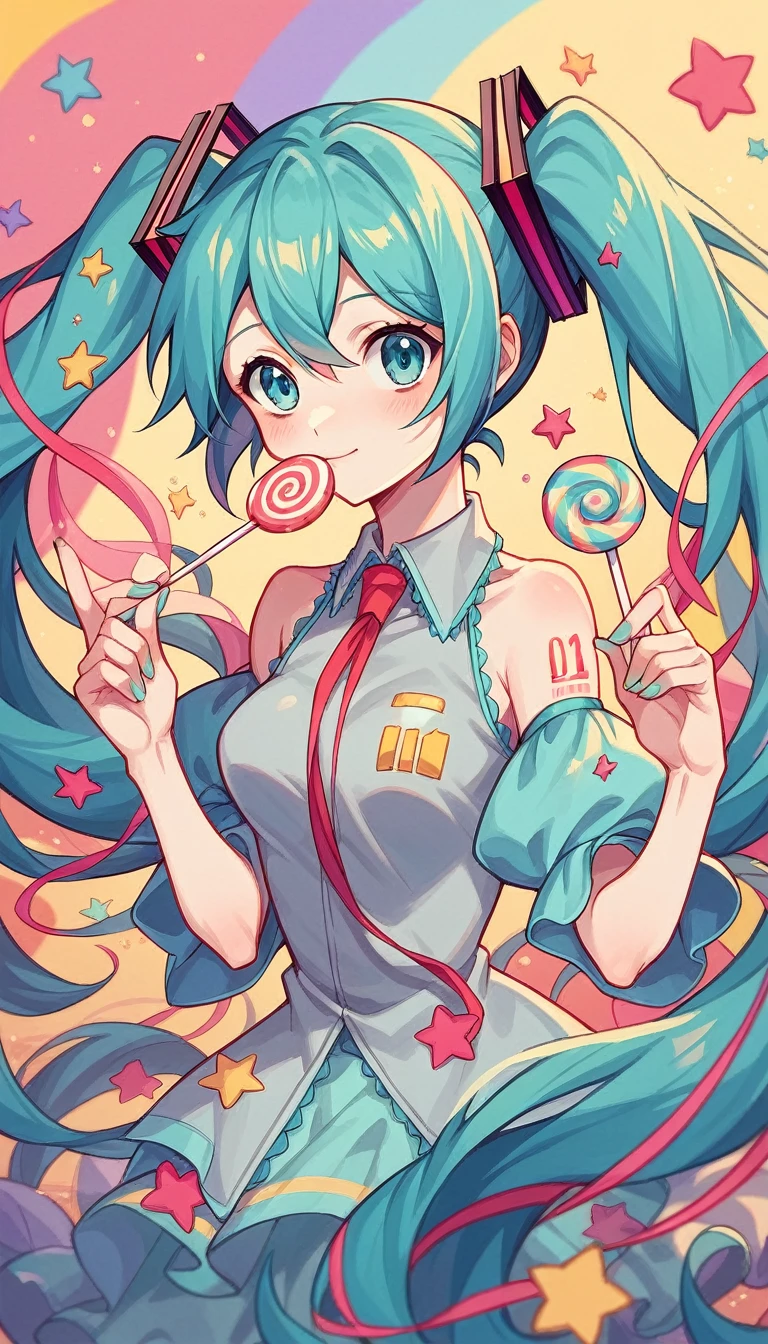 Hatsune Miku, Candy Dream, colorful world, Lovely, Pastel, like, Sing🎤, enjoy, best quality, masterpiece