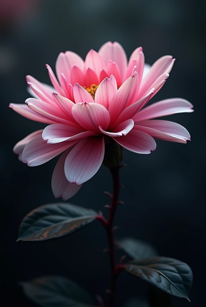 a flower in bloom. ((desire, fulfillment,pride,cruelty)),((pink,black,pale grey)),((deep wiew)),photographic,ultra high resolution,hyperdetailed, masterpiece, 3d modelling, digital art.