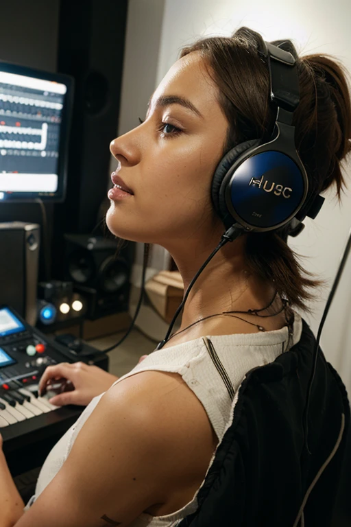 Music headphones in a recording studio 