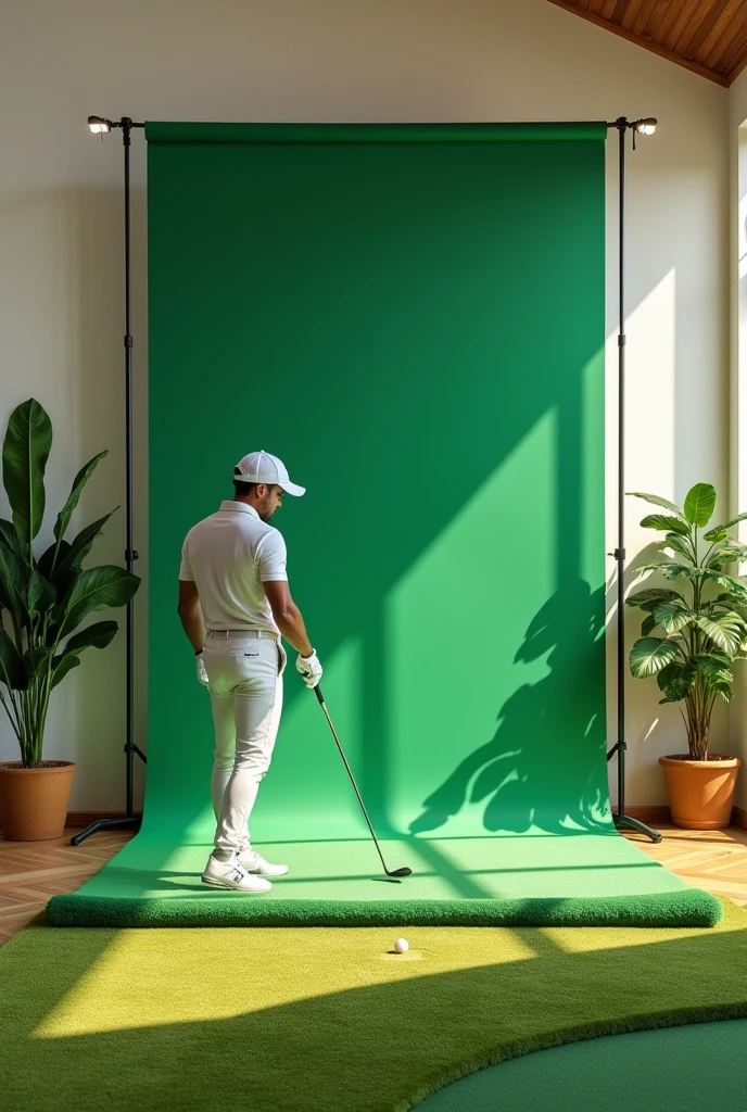 Indoor golf course Banner plain green Commemorative photo