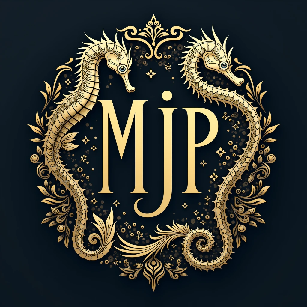 A logo design was created with the letters MJP in the center.. Seahorse design on the outer periphery. Japanese style、high quality, A luxurious image. In the center is a map of JAPAN、There are maps of MARASHIMA hidden all around..
Cropped background