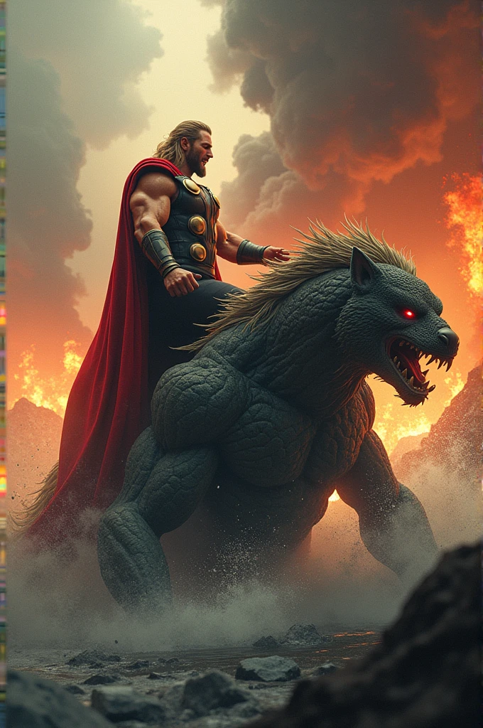 A angry Thor fight with aquaman sitting on hayana muscular red fire eyes