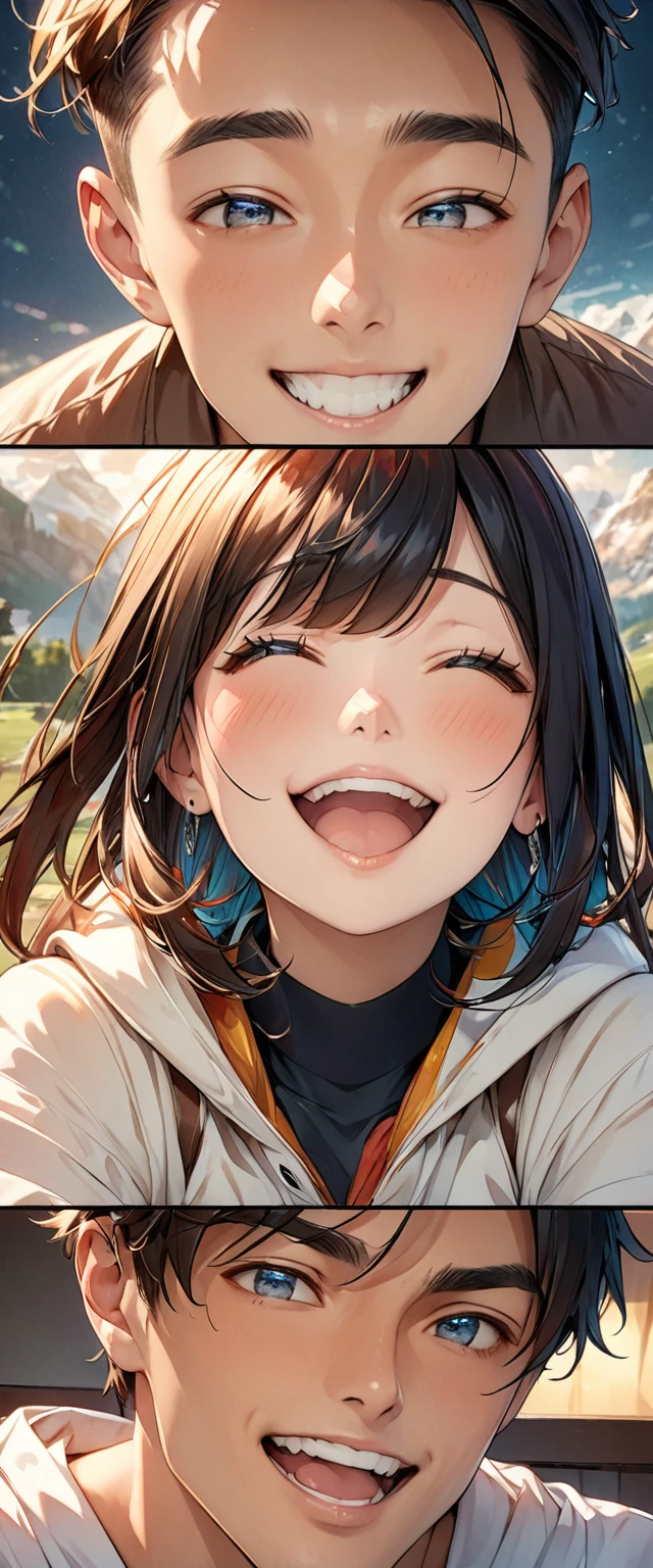 happinessそうなカップルの描写、Highest quality、Masterpiece、1Girl、1boy、Two shots、Close-up、from the front、Skinship、Colorful worldview、Correct Anatomy、Perfect Face、Expressive、happiness、Just two people、1 picture