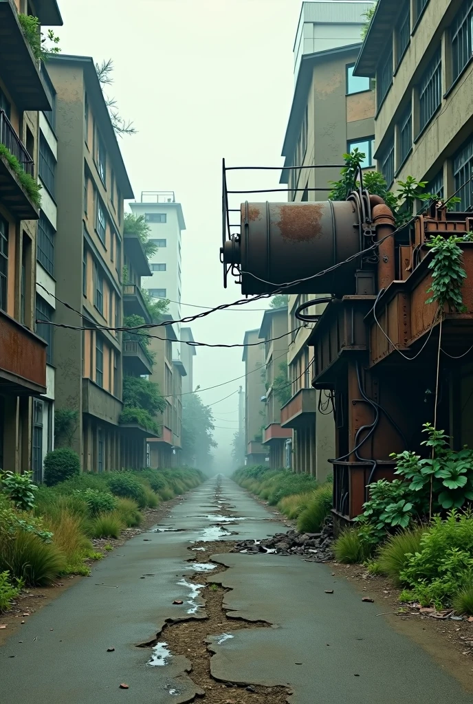 (masterpiece, best quality:1.4), deserted, 8k, 85mm portrait, original photo, Ridiculous, view, depth of field, thin line, Overgrown, abandoned buildings, end of the world， post-apocalyptic, a, asphalt, Rusty, dusty, high dynamic range, sharp focus, high resolution, photography, current, most detailed, Extremely detailed, Super detailed, fine details，（Abandoned mech:1.5、abandoned:1.57、Stale feeling:1.5）