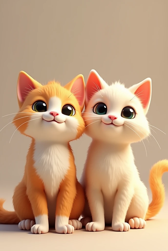 2 adorable male cats smiling with big round eyes sitting next to each other 3d same high and colors