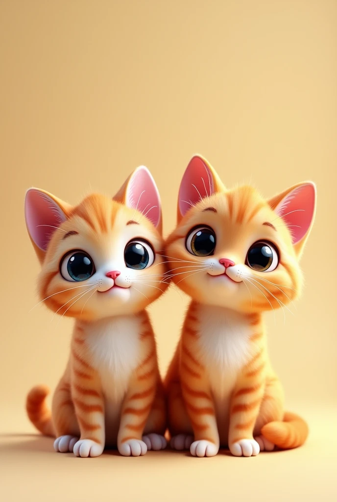 2 adorable male cats smiling with big round eyes sitting next to each other 3d same high and colors