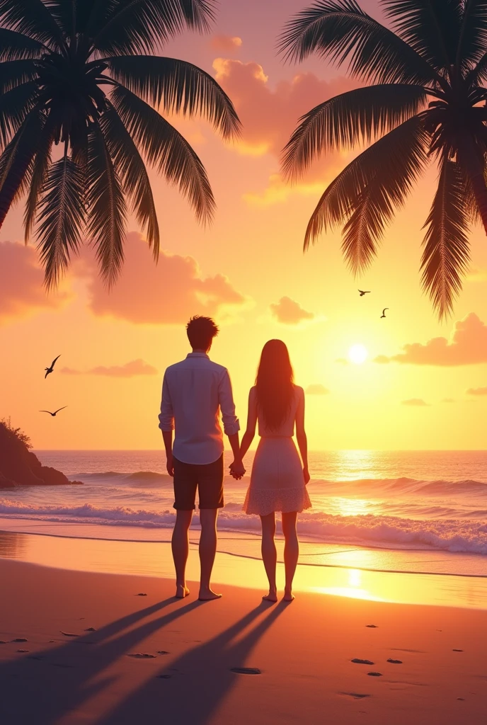 Husband wife togather sunset pic in a beach.