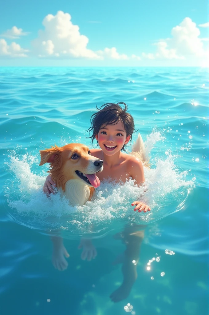 Swimming with dog in ocean wearing nothing