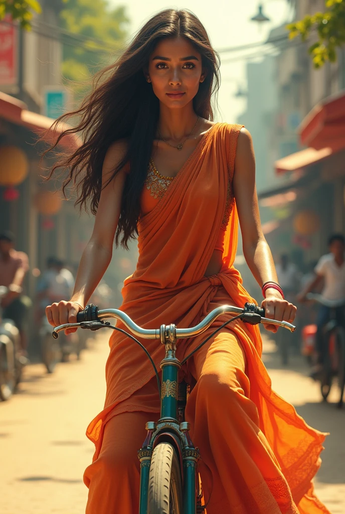 Indian beautiful girl riding a cycle