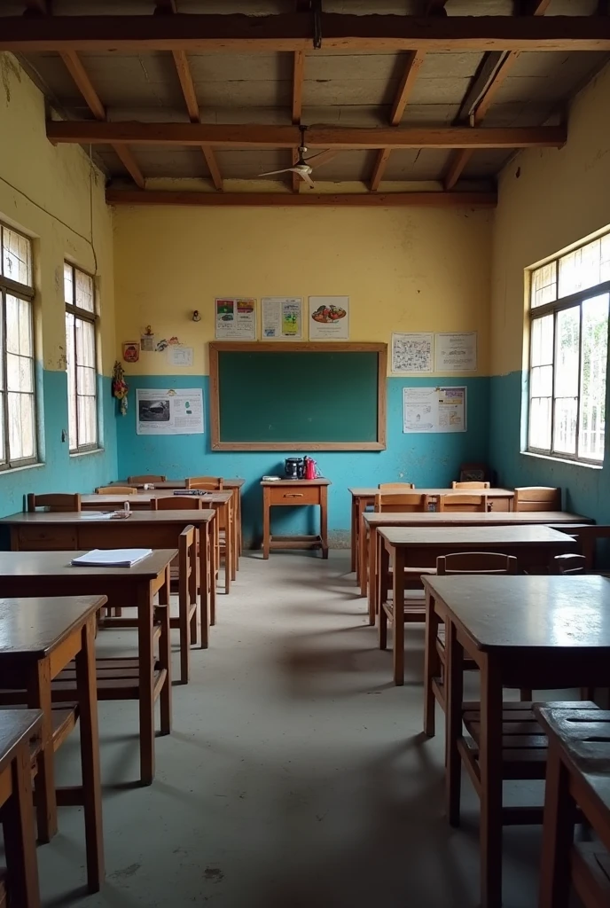 Class room no students in India 
Simple goverment school 