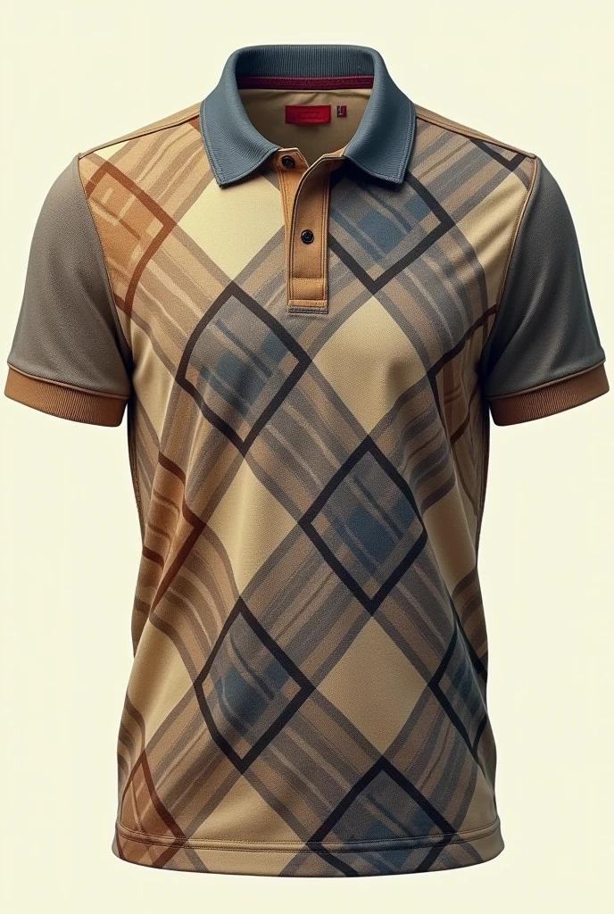 Create an illustration of vintage style pique cotton textured polo tshirt, Herringbone Check A textured check pattern woven into the fabric using a dobby loom, A pattern where different plaid layers overlap, creating a complex design.