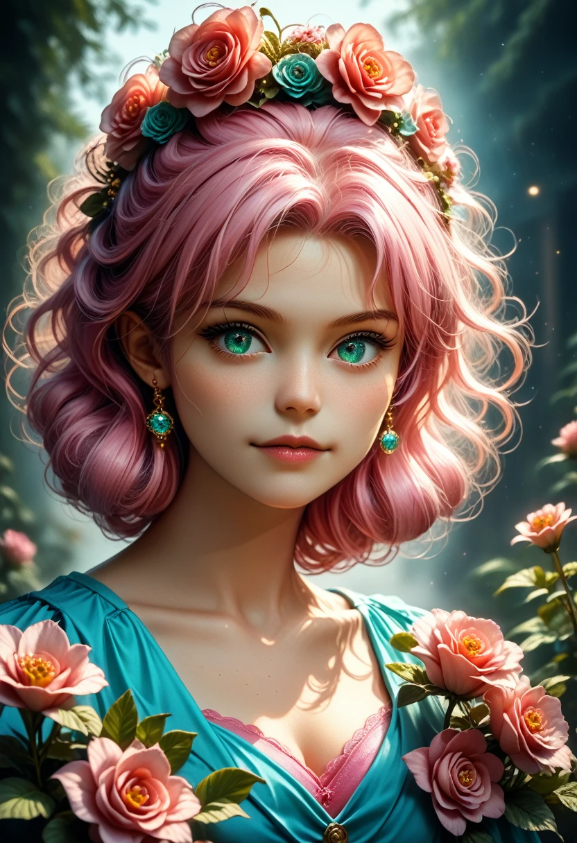 A bizarre fantasy, Elegant rose, Floral botany, Minimalism with a wave of colors, garden flowing flowers, floating in a misty pastel pink color., aqua green, Pastel apricot, smoke fractal, capricious and very realistic flowers, Octane rendering, Josephine wall painting, Isabelle Menen, Soul, Amy Brown,score_9,score_8_up,score_7_up,dramatic lighting,highly detailed,high budget,bokeh,cinemascope,moody,epic,gorgeous,film grain,grainy,masterpiece,best quality,perfect anatomy,very aesthetic,official art,8k