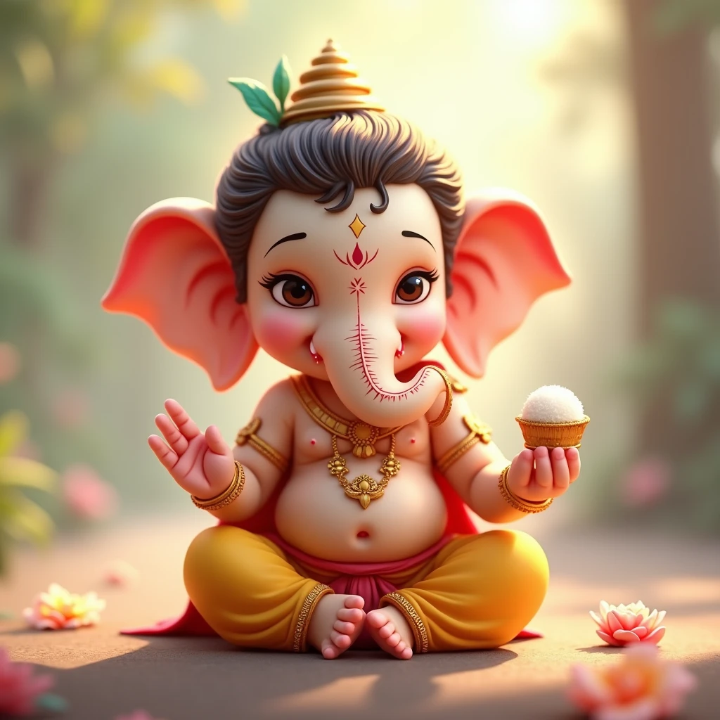 cute little bal ganesh ji wiyh madak in hand