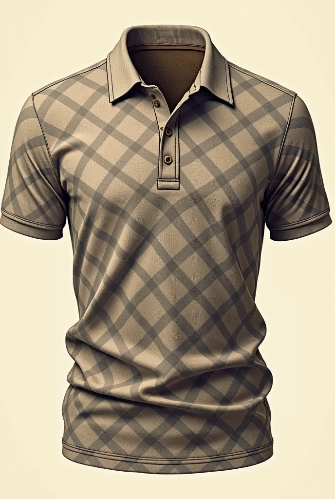 Create an illustration of vintage style pique cotton textured polo tshirt, Herringbone Check A textured check pattern woven into the fabric using a dobby loom, A pattern where different plaid layers overlap, creating a complex design.