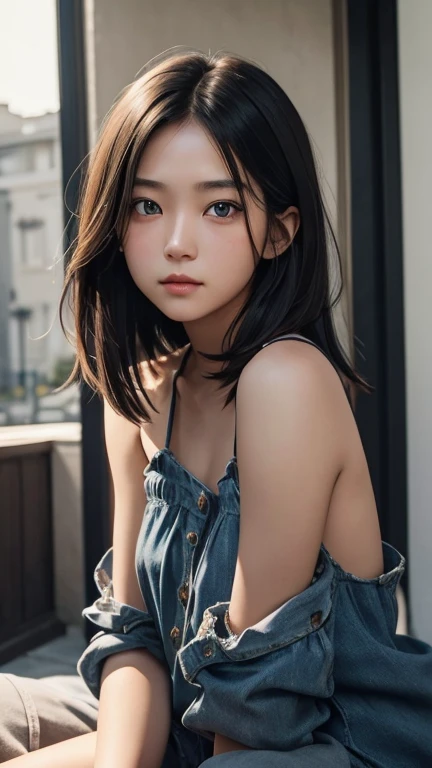 a girl who has short, beautiful shoulder-length hair and eyes that have the impression of a sharp gaze and has a cheeky and indifferent facial gesture
