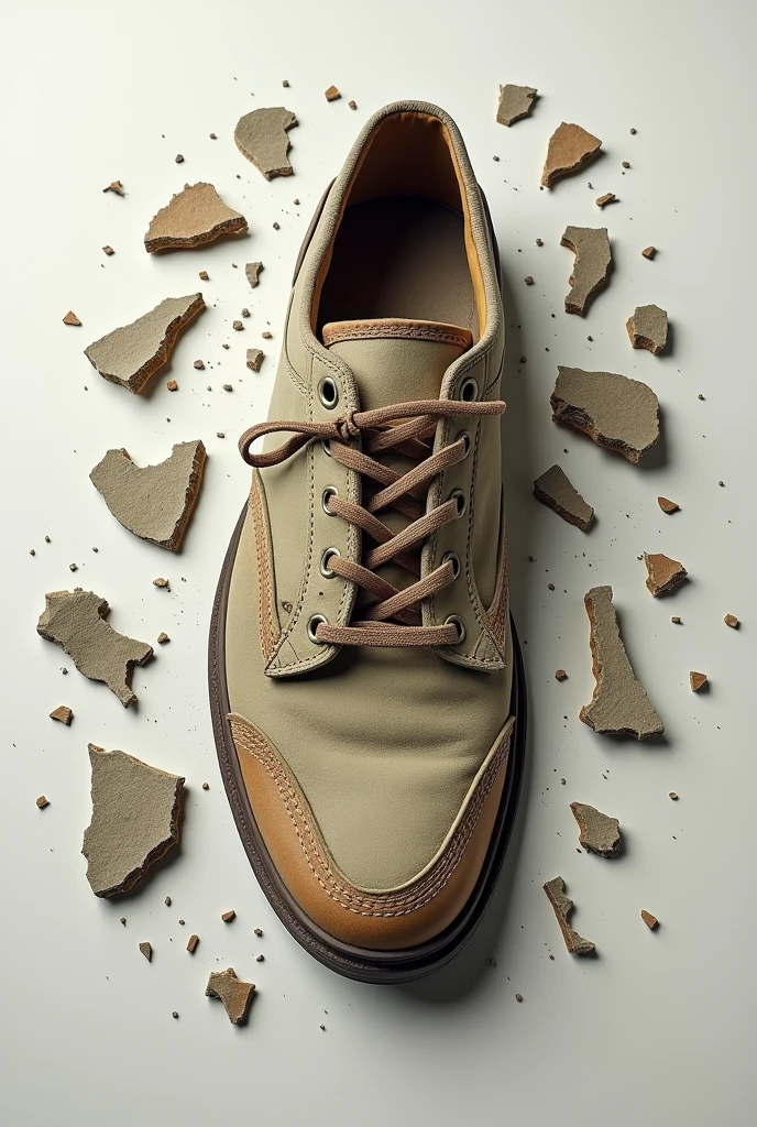 image of disintegrated shoe broken into pieces