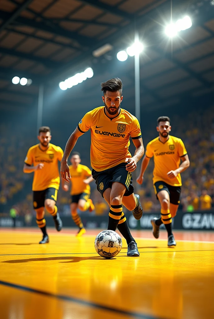 I want an image for the Màgic Sants Futsal website, that yellow and black colors predominate.