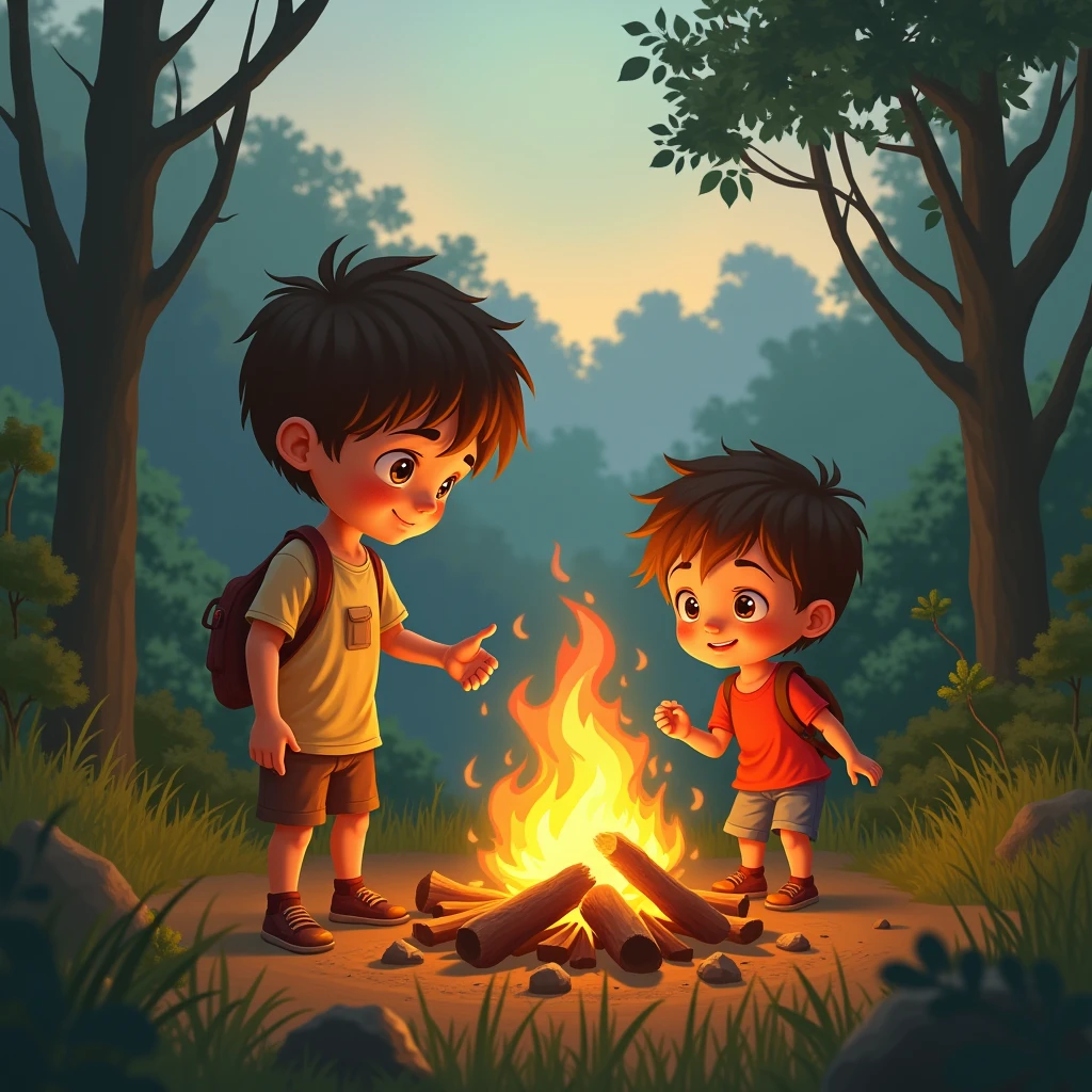 When I was about 5- I was a very messy ??? and loved fire/bonfires once I was with my brother in a nature place in the early evening with my younger brother who was , also white like me
