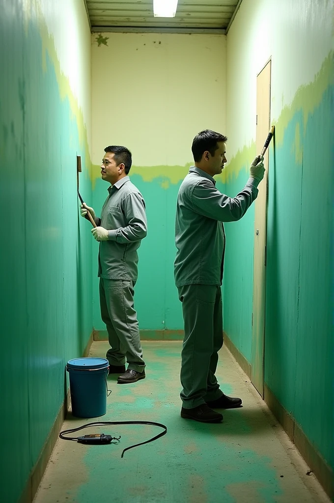 2 man painting Nuseri with name Poring Orchid Conservation Center