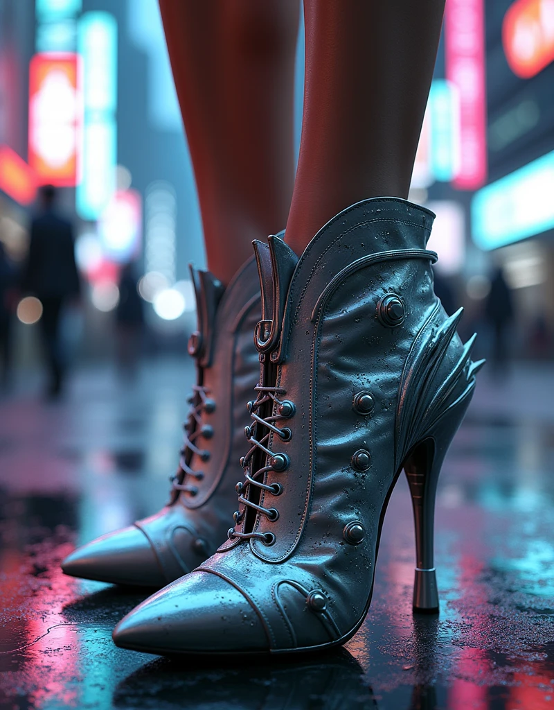 The toes are sharp、Ice pick shaped heel、Equipped with countless metal rivets and sharp blades、Shiny metallic silver stiletto heels