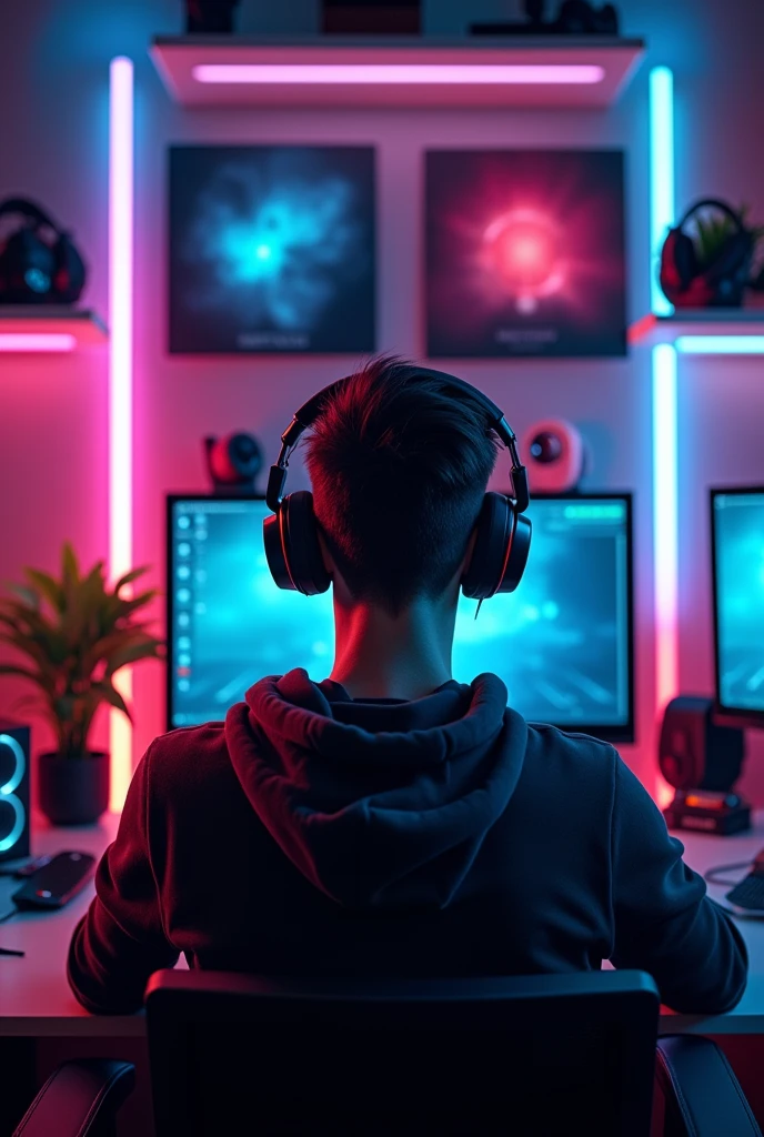 Person with gaming room having pc headphones
