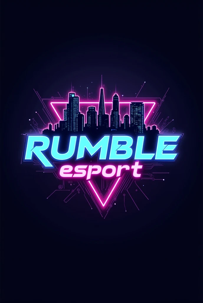 - **Text**: The word "RUMBLE Esport" in a futuristic, tech-inspired font.
- **Color Scheme**: 
  - **Neon Colors**: Use bright blues, purples, and pinks against a dark background to evoke a dragon shadow feel.
- **Style Elements**: 
  - **gangster shaow**: Incorporate a silhouette of a skyline or circuit patterns behind or integrated into the text.
  - **Lighting Effects**: Add glowing effects to the text and gangsterscape to enhance the cyber aesthetic.