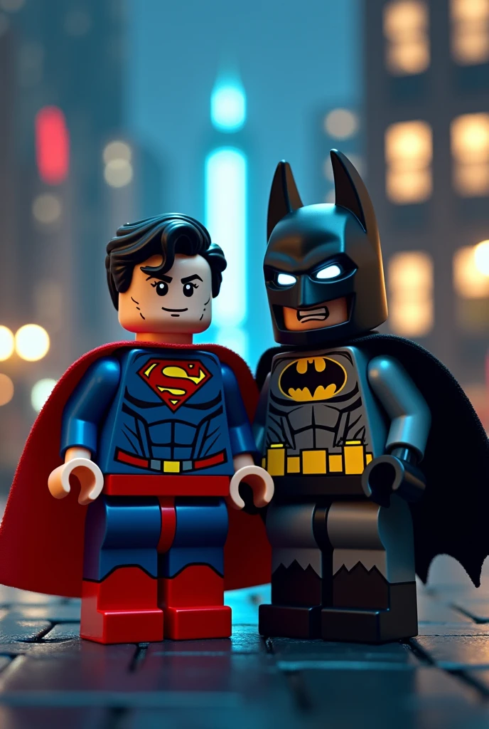 Superman and Batman in lego art, night