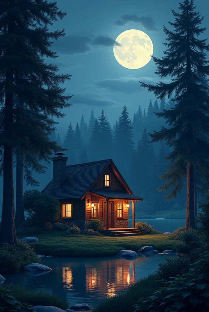 Home in nature night with moon