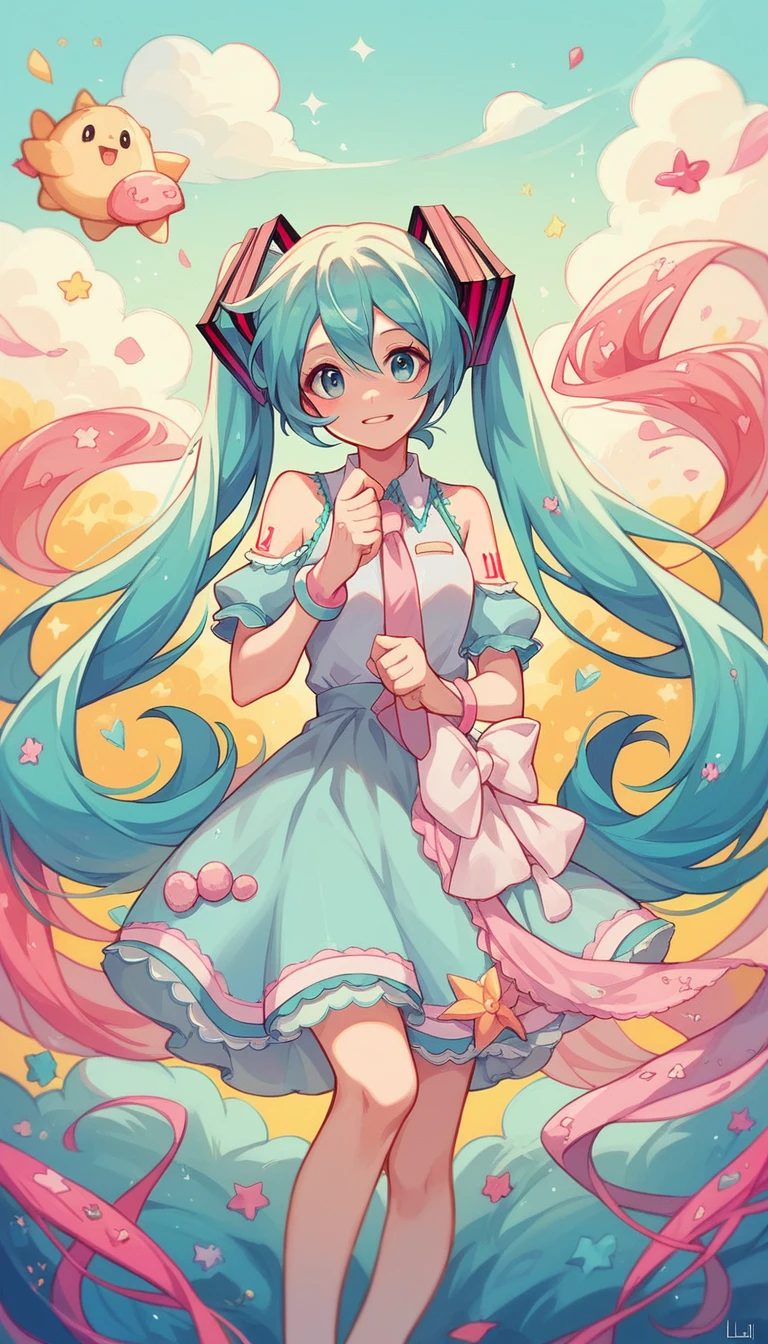 Hatsune Miku, colorful world, Lovely, Pastel, like, enjoy, best quality, masterpiece