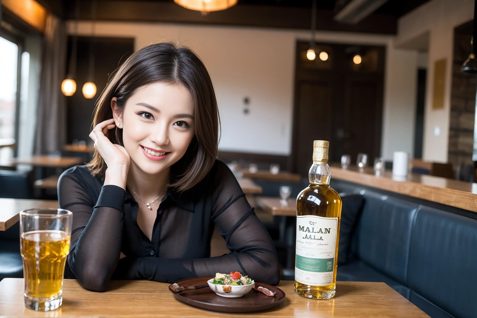 ((Highest quality、8k、masterpiece:1.3))、Whiskey bottles、The Macallan、Joni Black、Old Parr、whiskey、Suntory、Nikka、slimカップル、modelカップル、(Realistic, Intricate details:1.2), full-course dinner、Whiskey bottle and glass on the table、Single Malt、scotch、Rocks glass、Shot Glass、On the rock、Scotland、Amazing view of the sunset sky and clouds、A bright smile、The wonderfulness of smile、 Beautiful Face, blue eyes, The light shines on your face, blush, short hair,Bright Face、 (Age 37), 3,Two beauties、Brown Hair、Shortcuts、Long sleeve shirt、dress、Beautiful woman 1, (slimな顔), (The body is slim), (Brown Hair), (Shortcuts), cheeks turn a little red,Attractive beauty、restaurant, In a prominent place (From the waist up) Nova Frog Style, actress, model, Upper Body, White wine, slim, smile, (smile: 1.15), Beautiful fine grain, Depth f/2,saturation, High Contrast, Strong light and shadow,Moist Body:1.5、3D texture、Delicate eyes、Brown Hair、The hair is very shiny、