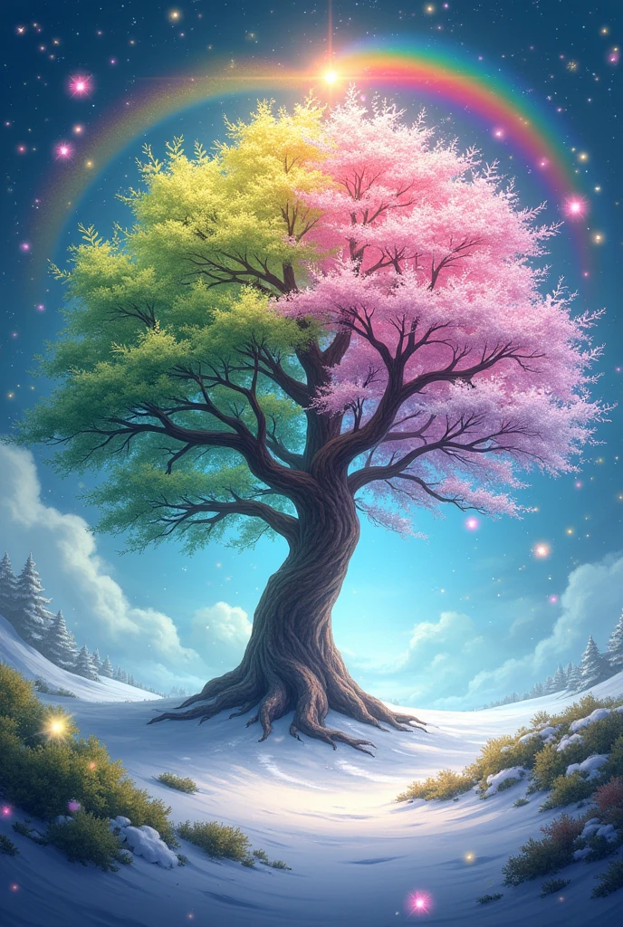 tree on the spring x tree on the winter, rainbow magic colors