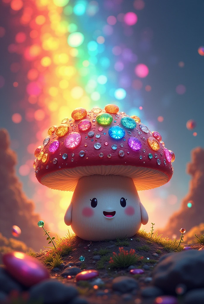 Business card name Boommy(Puffball mushrooms) The rainbow is dazzling, decorated with many gems, it will destroy the world.