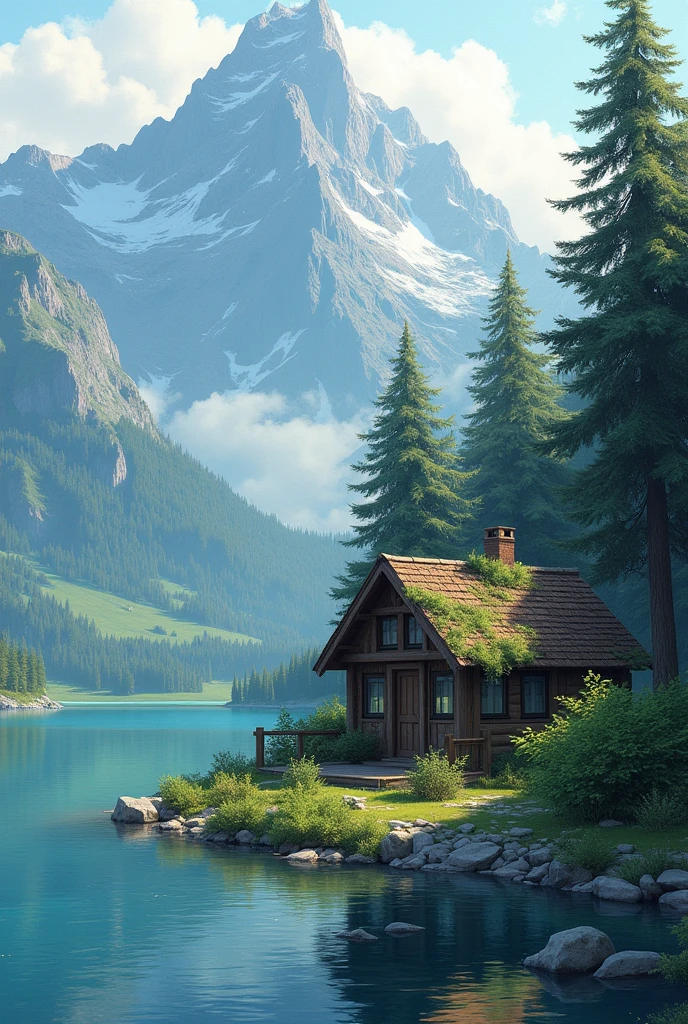 A house between water and mountain