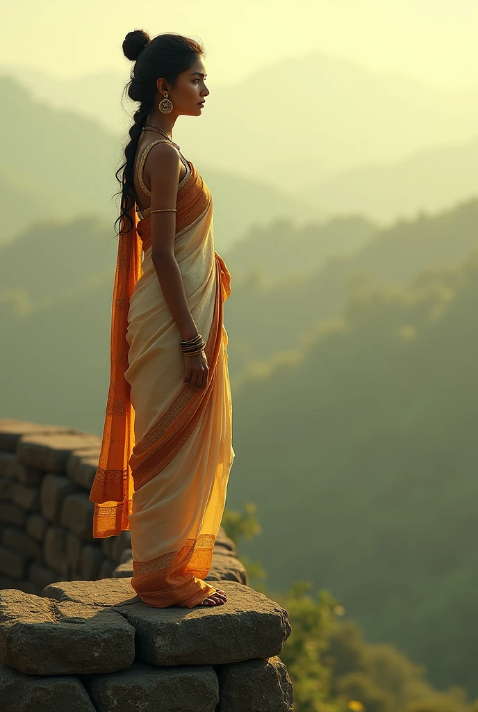 (photorealism:1.2), beautiful।Indian girl stand on wall