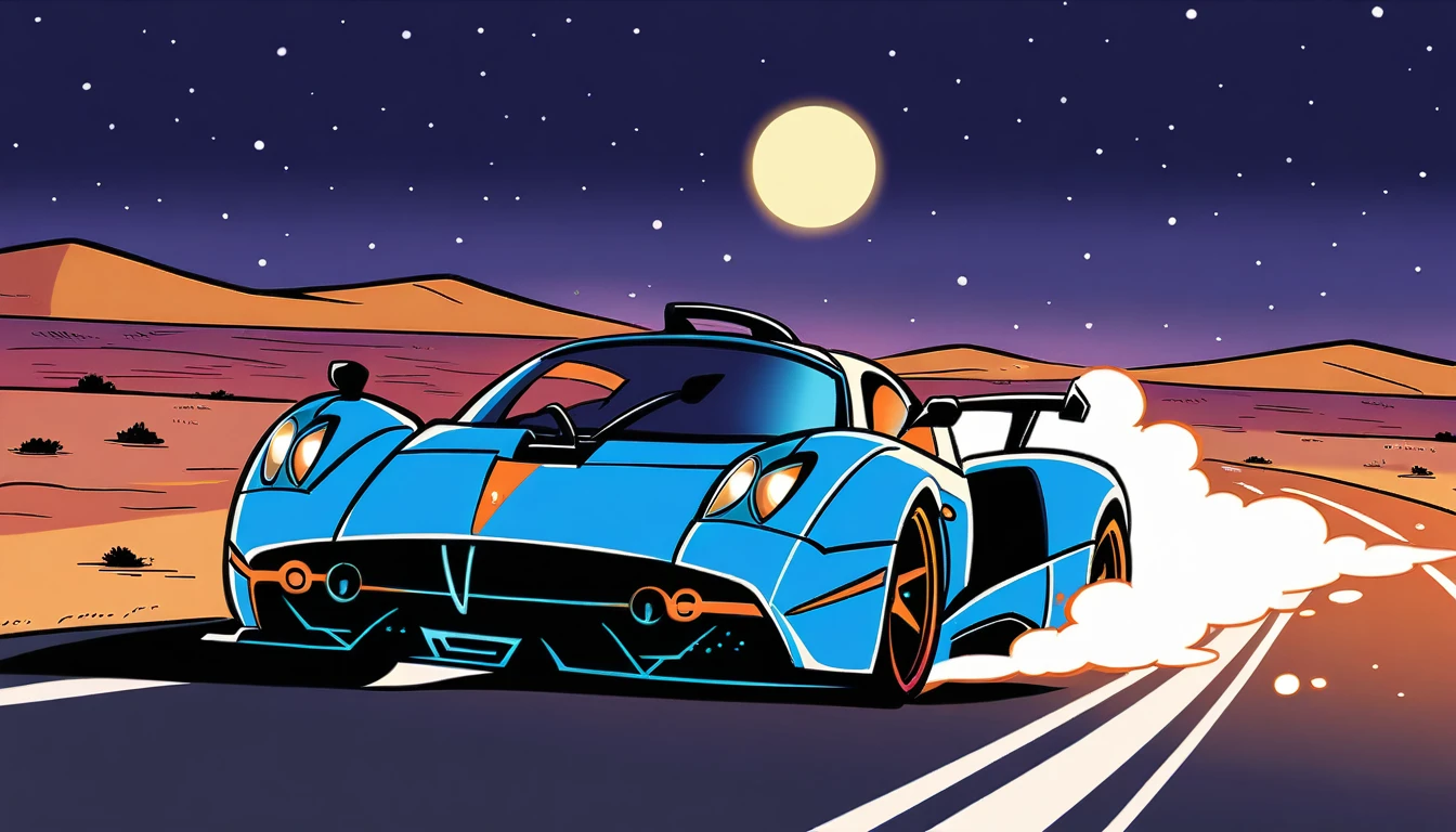 Pagani zonda cinque, car, white aura, road, night, desert, moon, white neon, fast