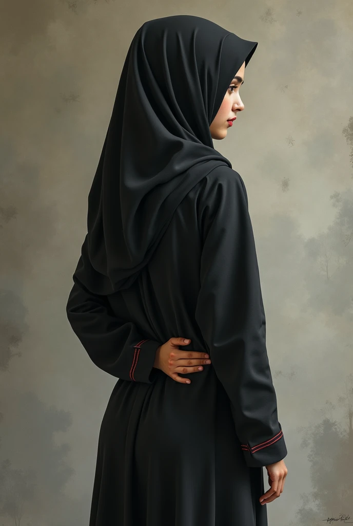 A girl wearing a burqa is standing with her hand on her sexy ass