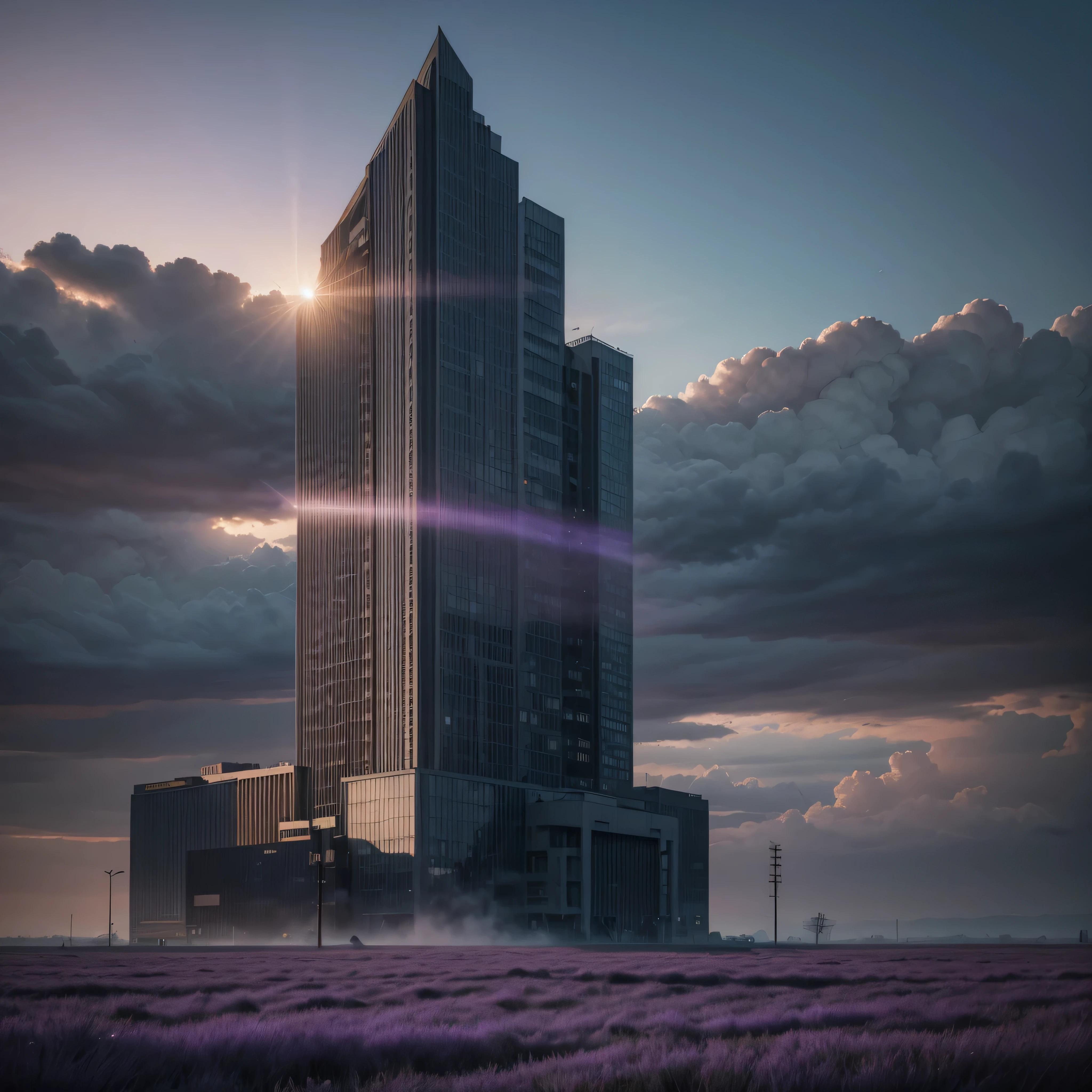 Large logo with the name "intech_jp" within a cinematic cloud with shades of lilac and light blue with dark shadows on the contours. Image with high degree of depth. realisitic, cinematographic, post apocalyptic twilight environment.