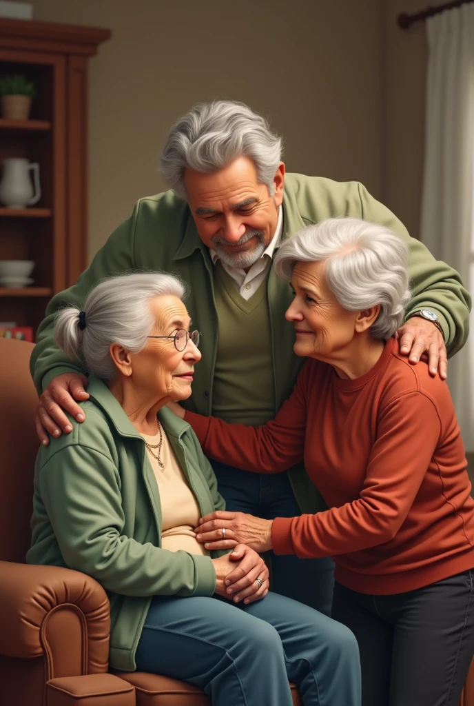 Son taking care of older parents
