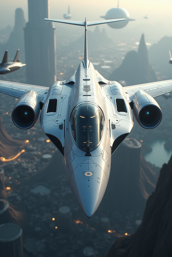 a futuristic plane,wide pilot cabin,20 passenger