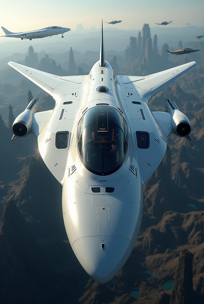 a futuristic plane,wide pilot cabin,20 passenger