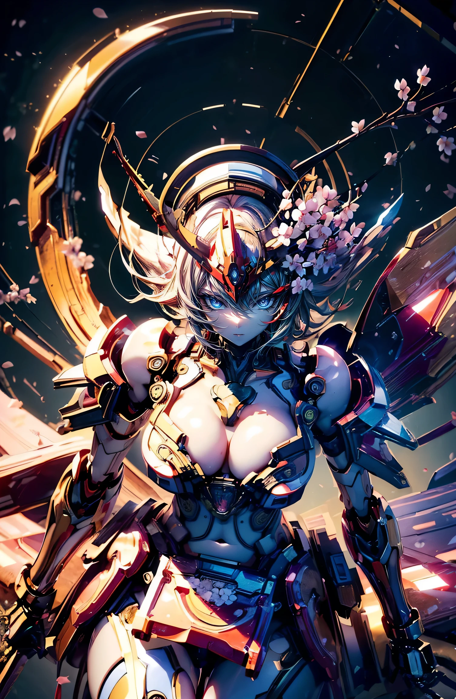 super high quality、8K quality、High resolution、Image quality captured with a single-lens reflex camera、(software)、Perfect Anatomy、(cherry blossoms🌸がテーマ)Oiran Mecha Girl、Beautiful blonde 20 year old girl.orange eyes、(She has a great figure、Normal chest、Cleavage)、3D realistic black machine parts、(Shoulders and one leg are exposed:1.2)(Rear mechanical unit)、(((NUDE)))、(((Completely naked)))、(Mechanical parts below the elbow and knee:1.3)BREAK、(Perfect Anatomy:1.4)BREAK(Cherry-blossom viewing、Raise one hand、avert your eyes:1.2)cherry blossoms々(Cherry blossom petals fluttering around Togetsukyo Bridge:1.3)(Portrait Angle、Top view:1.5)