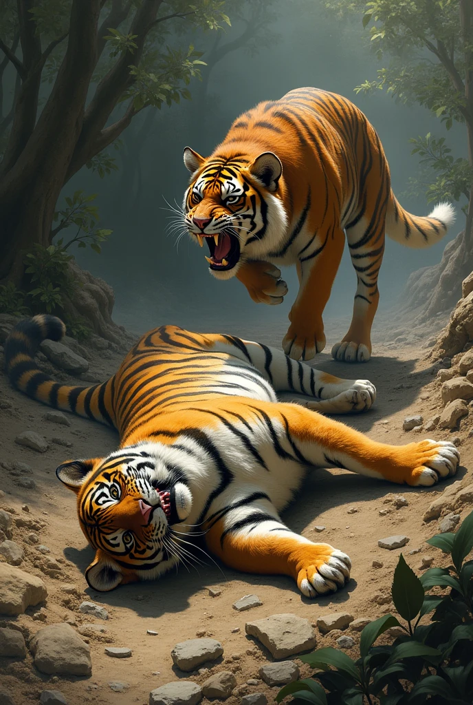A tiger was killed below and a dog attacked above it