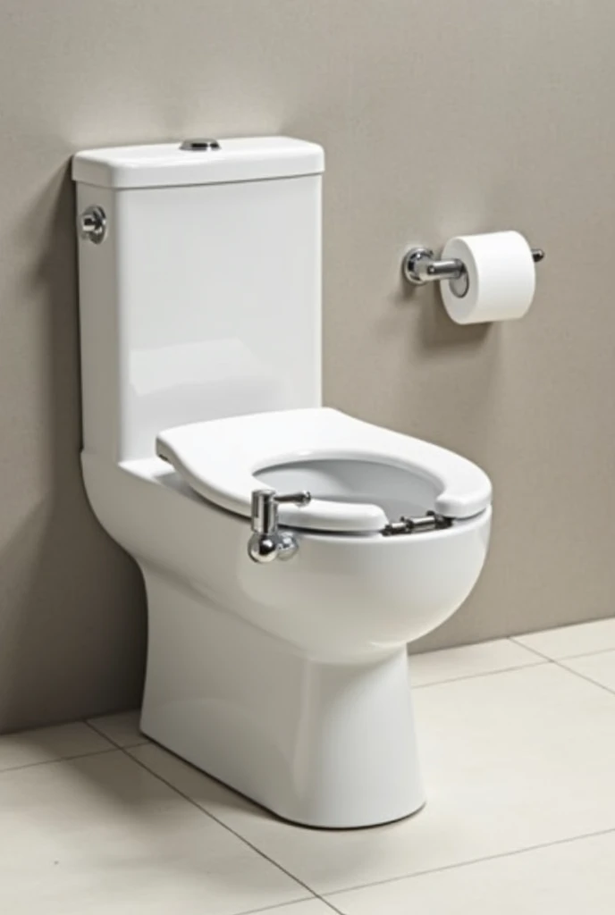 A toilet that has a hook on the inside for hanging