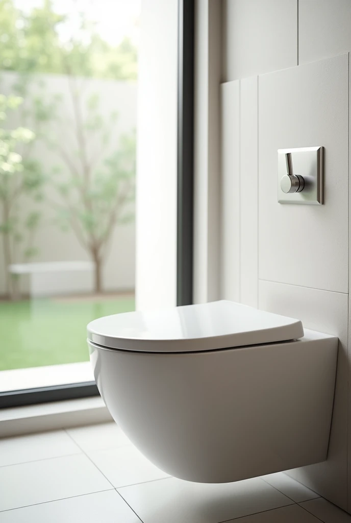 A toilet that has a hook on the inside wall for hanging