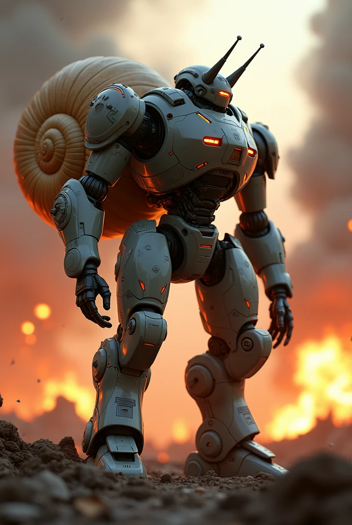 high quality，4K，HD，explode，Fires Everywhere，Smoky，3d，3d rendering，pixar，1end机甲，Mechanization，future technology，背着Snail壳，，end ，，Snail，Dilapidated，Pink flame，Dark，