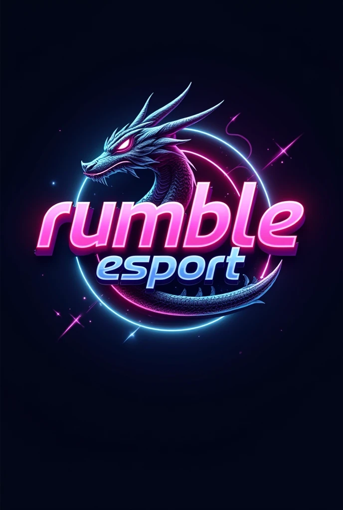 - **Text**: The word "RUMBLE Esport" bold 
 in a futuristic, tech-inspired font.
- **Color Scheme**: 
  - **Neon Colors**: Use bright blues, purples, red and pinks against a dark background to evoke a dragon shadow feel.
- **Style Elements**: 3D shape
 