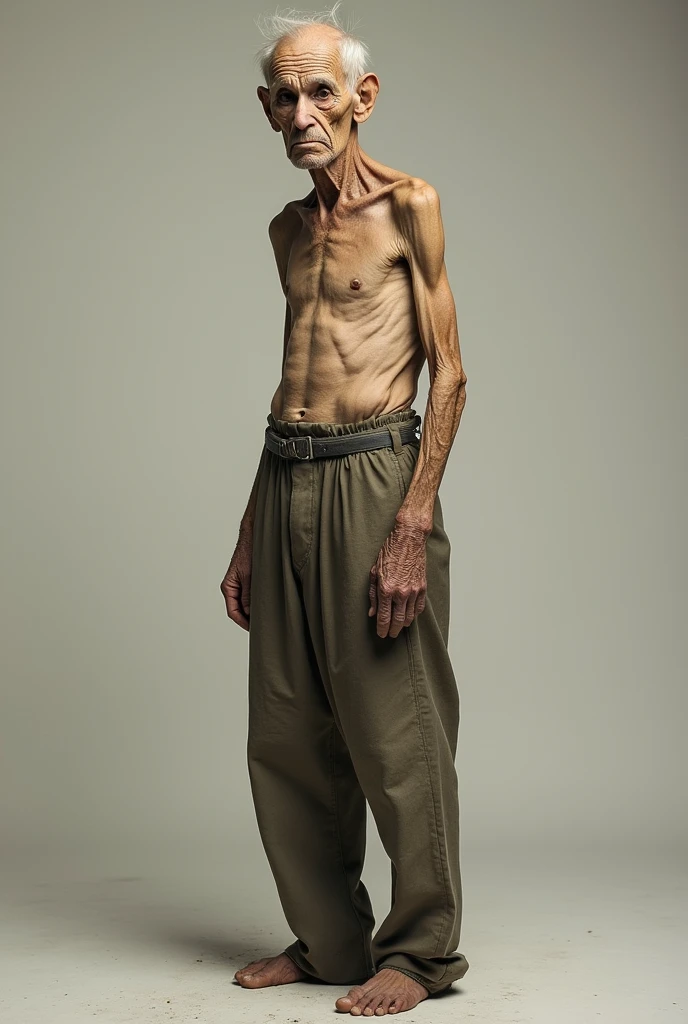 A very thin old man with normal shirt,pant and shoes full size photo